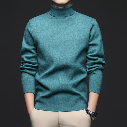 Thickened High-Neck Sweater for Men – Mid-Age & Youth Knitwear with Wool Blend Base Layer