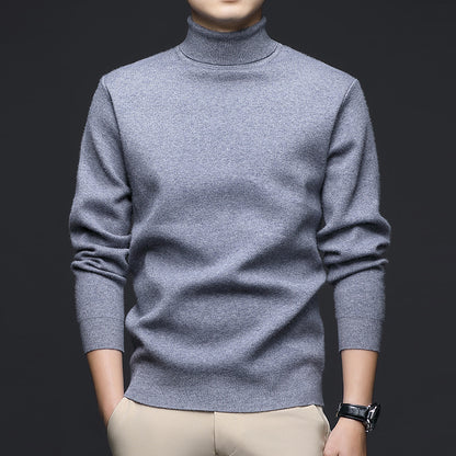 Thickened High-Neck Sweater for Men – Mid-Age & Youth Knitwear with Wool Blend Base Layer