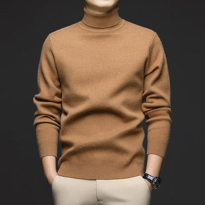 Thickened High-Neck Sweater for Men – Mid-Age & Youth Knitwear with Wool Blend Base Layer