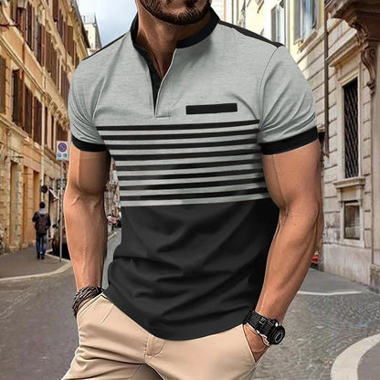 Ins Summer Polo Shirt Men's Print Stripe Polo Shirt Short Sleeve T-Shirt