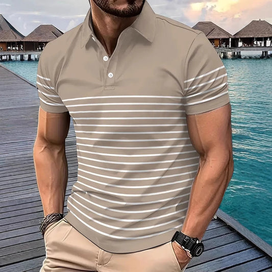 Summer New Men's Wear Casual Minimalist Versatile Trendy High Quality Short Sleeve Stripe Polo Shirt
