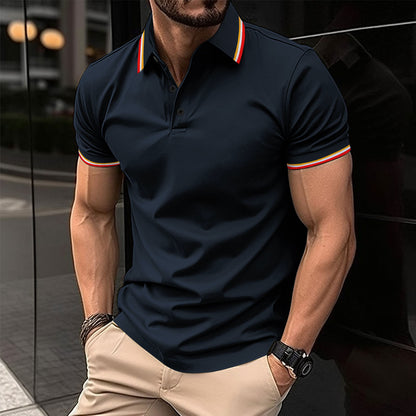 Men's Wear New Ribbed Collar Solid Color Button Short Sleeve Casual Men's Polo Shirt