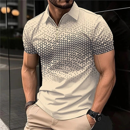 Men's Wear New Independent Site Supply Casual Color-Block Polo Zipper Turn-Down Collar Shirt Short Sleeve