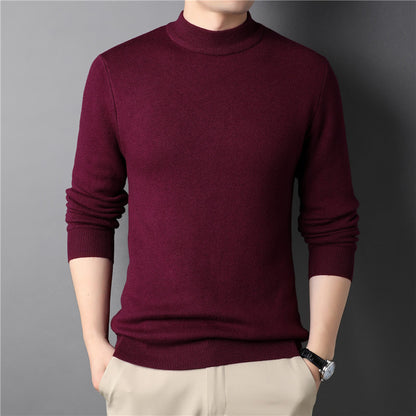 New Men's Solid Color Semi-Turtleneck Slim Fit Sweater for Spring/Autumn – Youth Base Layer Wool Sweater Men's Clothing
