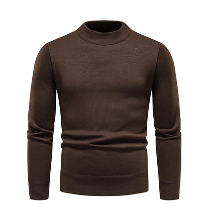 Solid Color Round Neck Fleece-Lined Knit Sweater Men's Long-Sleeve Base Layer T-Shirt