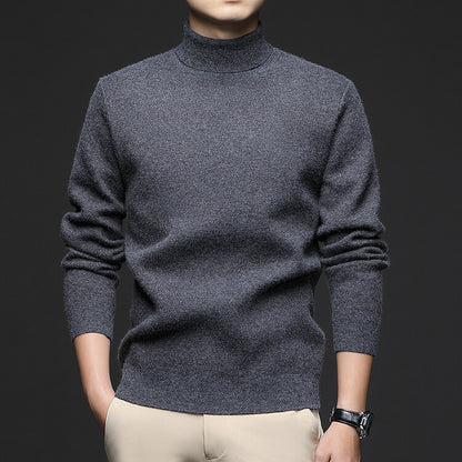Thickened High-Neck Sweater for Men – Mid-Age & Youth Knitwear with Wool Blend Base Layer