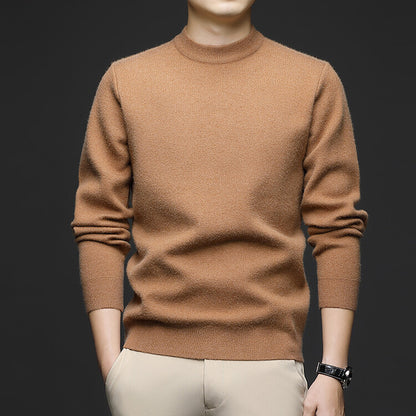 Thickened High-Neck Sweater for Men – Mid-Age & Youth Knitwear with Wool Blend Base Layer