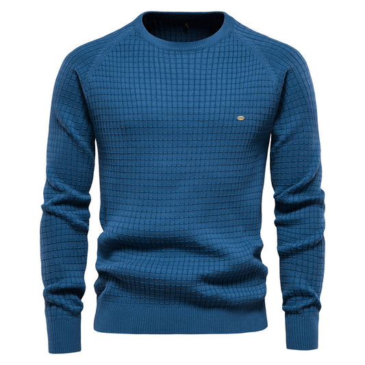 New Men's Solid Color Base Layer Plaid Pullover Knit Sweater