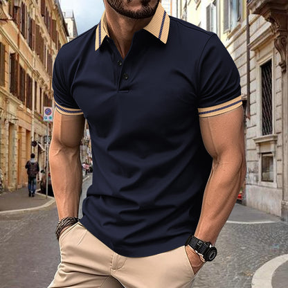 Ins Summer Polo Shirt Color-Block Button Men's Sport Polo Shirt