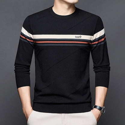 Men’s Casual Color-Block Stripe Knit Sweater – Loose Fit Base Layer