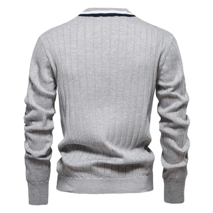 2025 Fall & Winter Men’s V-Neck Cardigan - Trendy Color-Blocked Long Sleeve Knit Sweater