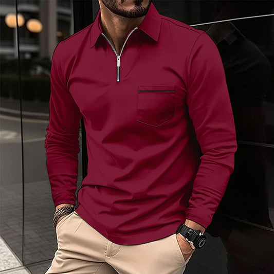 Ins Autumn Polo Shirt Zipper Pocket Men's Long Sleeve Sport Polo Shirt