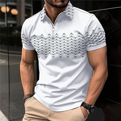 Men's Wear New Independent Site Supply Casual Color-Block Polo Zipper Turn-Down Collar Polo Shirt Short Sleeve