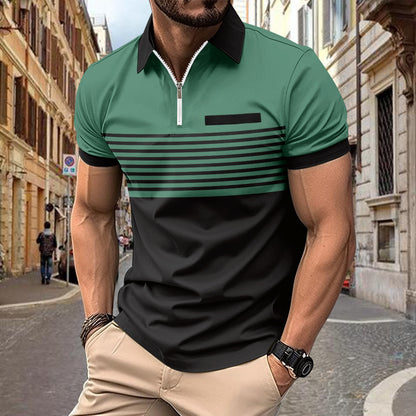 New Hot Sale Summer Polo Shirt Zipper Men's Print Stripe Polo