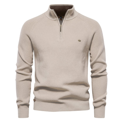 New Men's Long-Sleeve Half-Zip Stand Collar Solid Color Versatile Casual Sweater