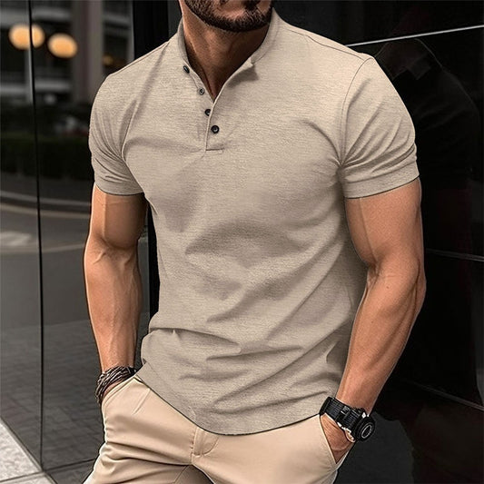 Ins Men's Casual Polo Shirt Summer New Men's Wear Button Henley Polo Short Sleeve