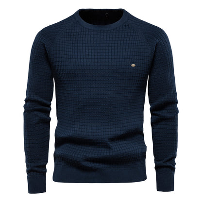 2025 Fall & Winter Men’s Sweater - Solid Color Plaid Pullover Knit Top for Men