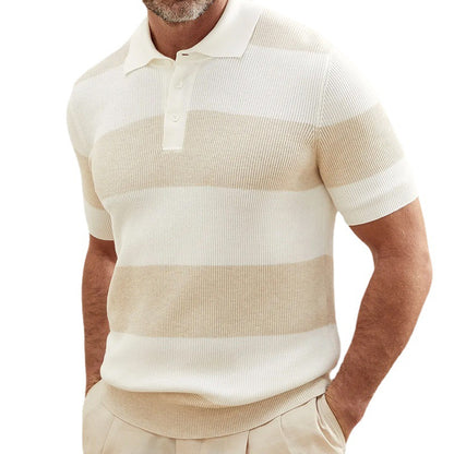 New Polo Shirt Men's Color-Block Short Sleeve Turn-Down Collar Knit Shirt Muscle Men's Wear