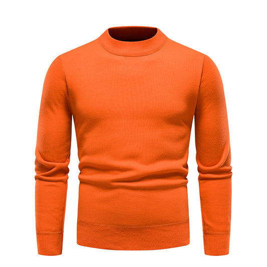 Solid Color Round Neck Fleece-Lined Knit Sweater Men's Long-Sleeve Base Layer T-Shirt