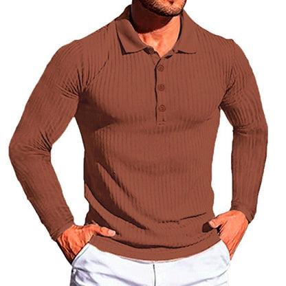 Wish Men's Summer Sport Fitness Casual Stand Collar Elastic Stripe Long Sleeve Polo Shirt Men