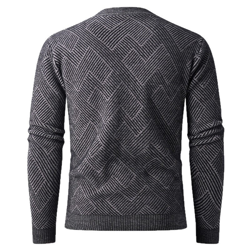 New Men’s Semi-Turtleneck Jacquard Knit Sweater – Base Layer Pullover