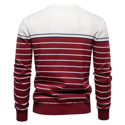 2025 Fall & Winter Men’s Striped Colorblock Knit Sweater - Fashionable Crew Neck Long Sleeve Pullover