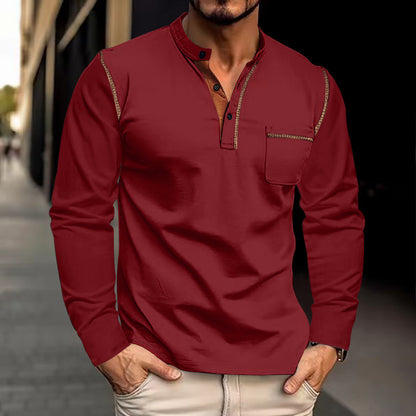 Spring Summer Men's Long Sleeve Stand Collar Polo Shirt Men's Base Layer Top