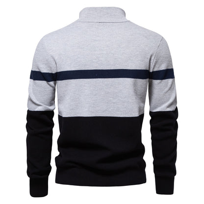 2025New Fall & Winter European Size Men’s Sweater - High Neck Half-Zip Colorblock Knit Pullover men’s sweaters mens sweaters for winter men’s sweaters