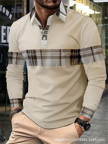 New Men's Casual Polo Shirt Long Sleeve 3D Print Spring Autumn Style Turn-Down Collar Top