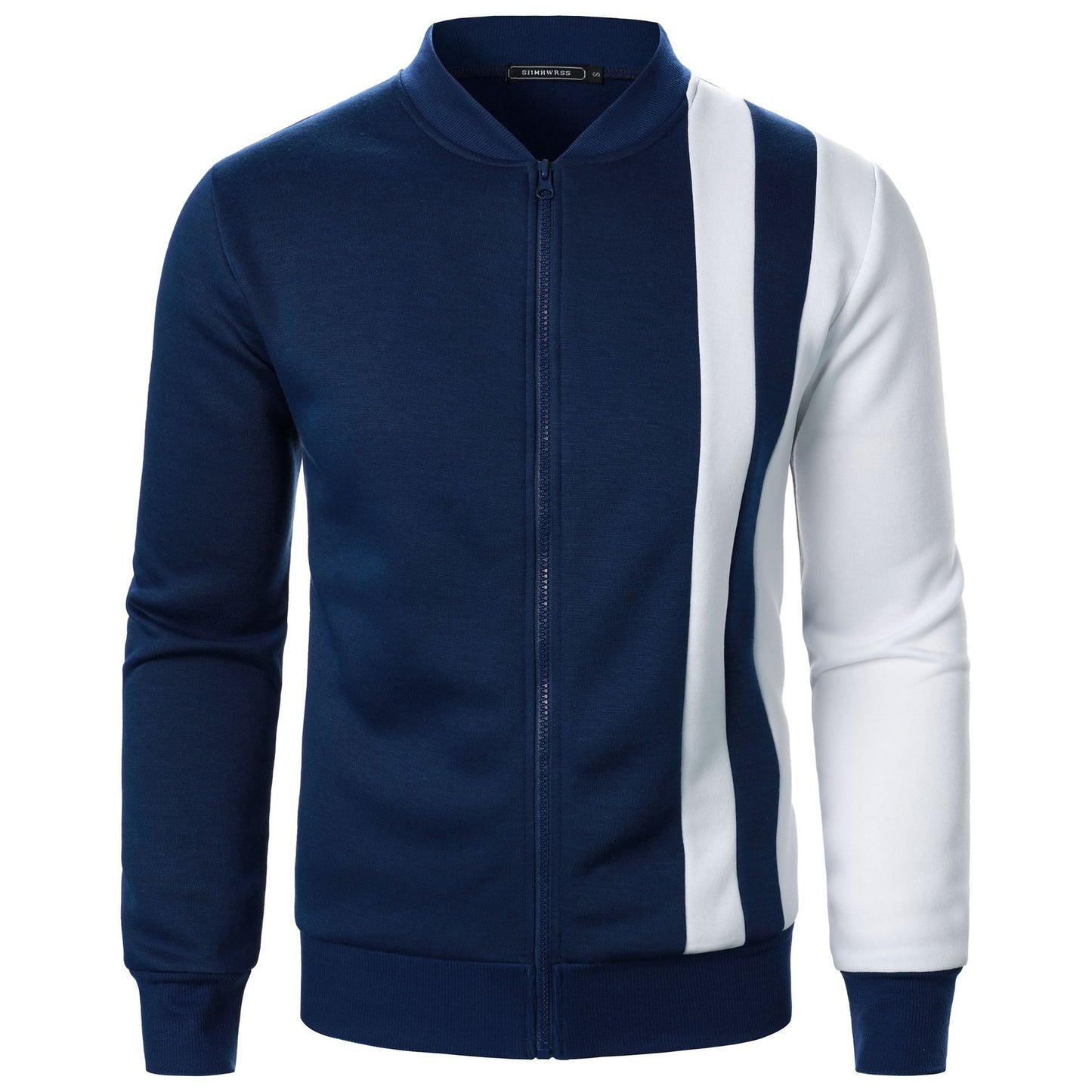 Men's New Zip-Up Stand Collar Color-Block Hoodie Casual Open-Front Jacket
