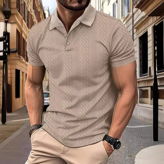 Ins Summer Polo Shirt Simple Fashion Solid Color Turn-Down Collar Men's Button Jacquard Short Sleeve