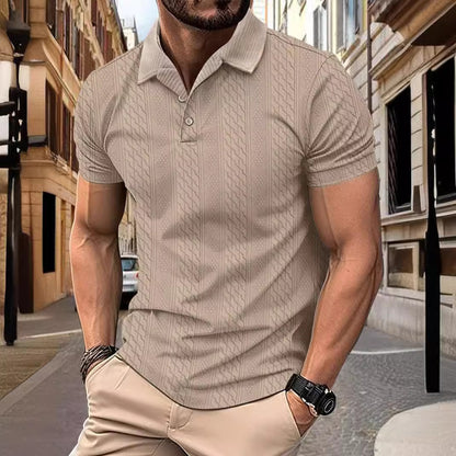 Ins Summer Polo Shirt Simple Fashion Solid Color Turn-Down Collar Men's Button Jacquard Short Sleeve