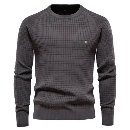 2025 Fall & Winter Men’s Sweater - Solid Color Plaid Pullover Knit Top for Men