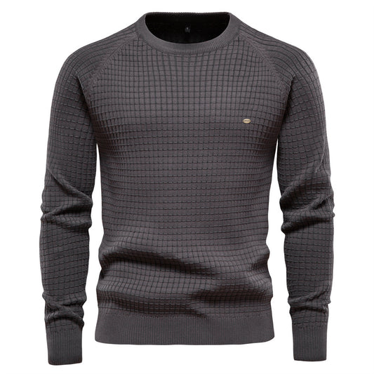 New Men's Solid Color Base Layer Plaid Pullover Knit Sweater