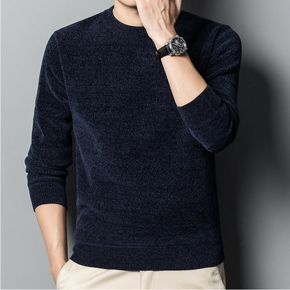 Men’s Solid Color Fleece-Lined Thickened Casual Knitwear
