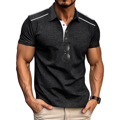 Summer Men's Wear Short Sleeve Turn-Down Collar Polo Shirt Button Retro Color-Block Polo Shirt Men