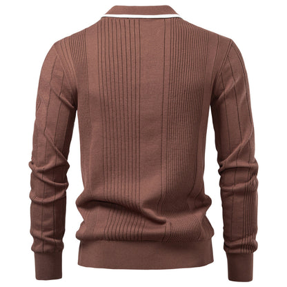 New Polo Collar Semi-Zip Men’s Sweater – High-Quality Knitwear