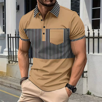 Summer New Short Sleeve Daily Casual Men's Wear Stripe Slim Fit Outer Men's Polo Shirt Short Sleeve