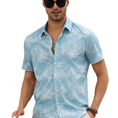 American Style Men's Shirt New Summer Casual Versatile Fashion Coconut Tree Print Premium Short Sleeve