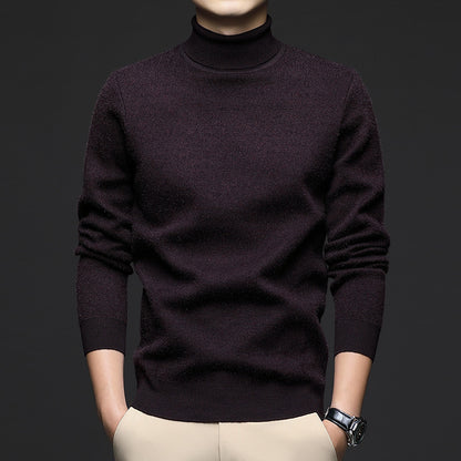 Thickened High-Neck Sweater for Men – Mid-Age & Youth Knitwear with Wool Blend Base Layer