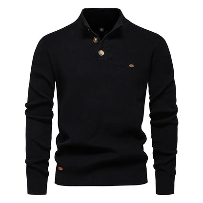 New Men's Long-Sleeve Half-Zip Stand Collar Solid Color Versatile Casual Sweater
