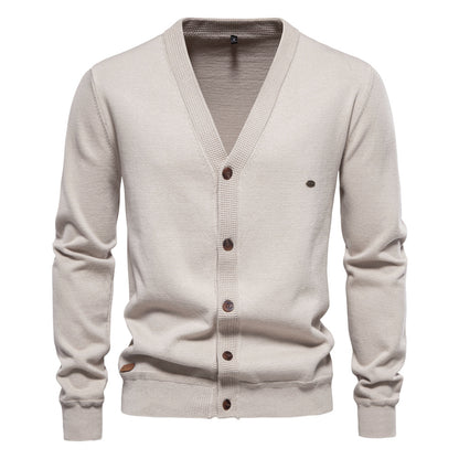 New Men's Cardigan High-Quality Business Solid Color Knitted Sweater