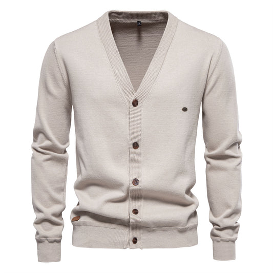 New Men's Cardigan High-Quality Business Solid Color Knitted Sweater