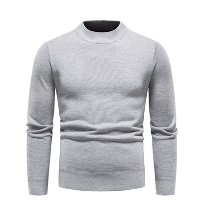 Solid Color Round Neck Fleece-Lined Knit Sweater Men's Long-Sleeve Base Layer T-Shirt