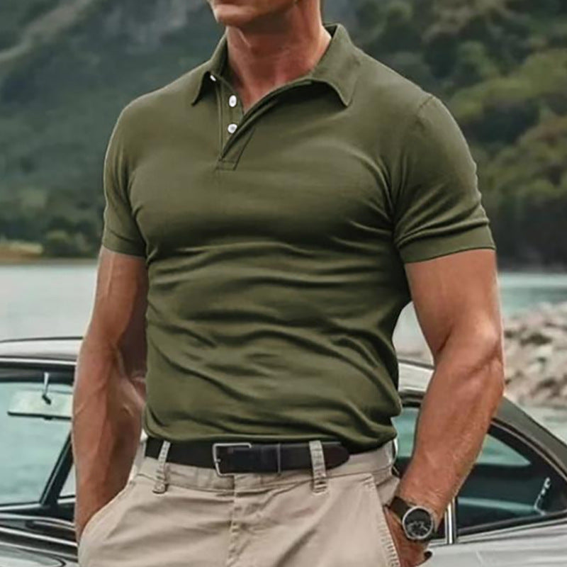 Summer New Turn-Down Collar Sport Men's Twill Polo Casual Men's Solid Color Short Sleeve T-Shirt