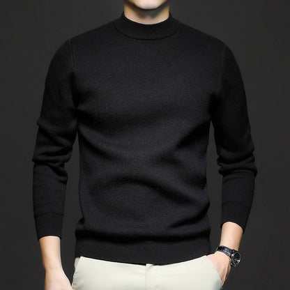 New Season Men's Sweater Solid Color Anti-Pilling Fine Wool Knit Long-Sleeve Mock Neck Top