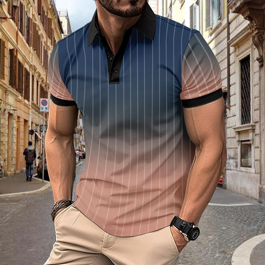 Button Top Casual Minimalist 3D Print Polo Short Sleeve Breathable Men's Wear
