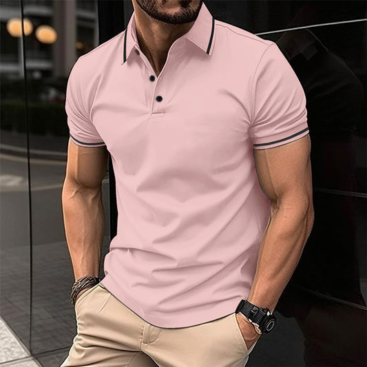 Ins Summer T-Shirt Men's Button Ribbed Collar Sport Polo Shirt