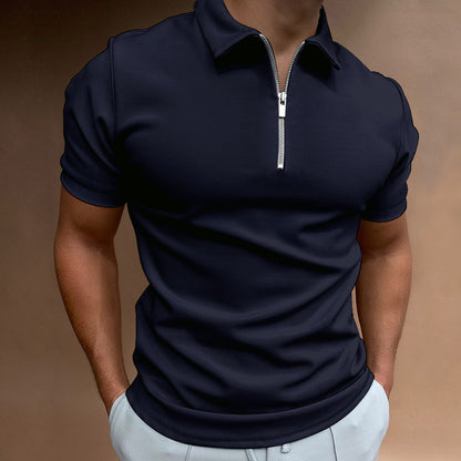 Summer Men's Polo Shirt Solid Color Short Sleeve Turn-Down Collar T-Shirt Casual Fitted Top Men's Wear
