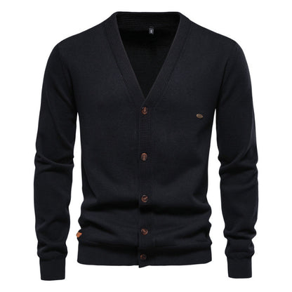 New Men's Cardigan High-Quality Business Solid Color Knitted Sweater